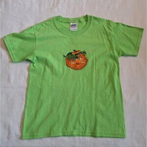 Gildan youth small pumpkin cross stitched pumpkin design shirt handcrafted